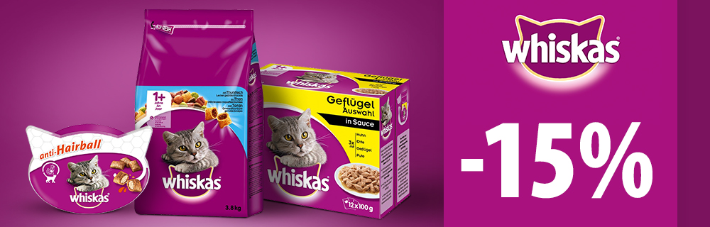 15% Rabatt auf Whiskas Katzenfutter und Snacks